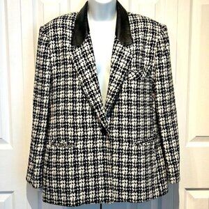 Sterling Stall Sport Wool Blend Leather Collar Black White Blazer Size 14P